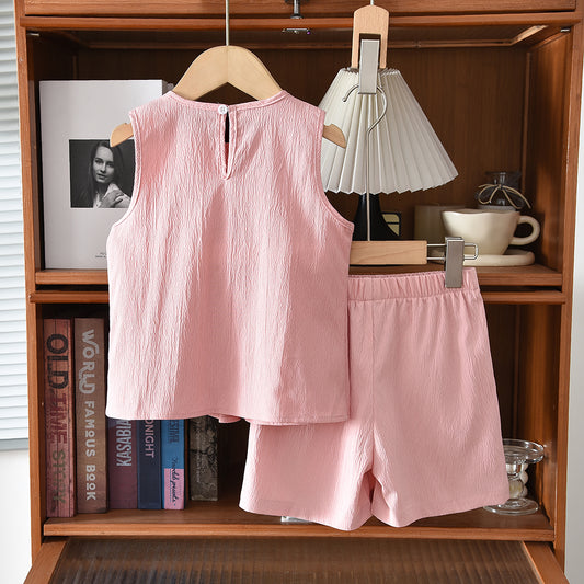 Lettuce Trim Sleeveless Shirt+Shorts 2pcs Girls' Summer Casual Set
