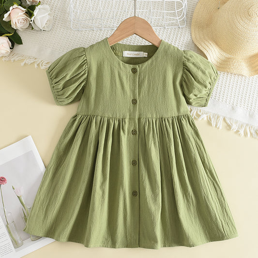 Girls' 100% Cotton Simple Style Casual Dress