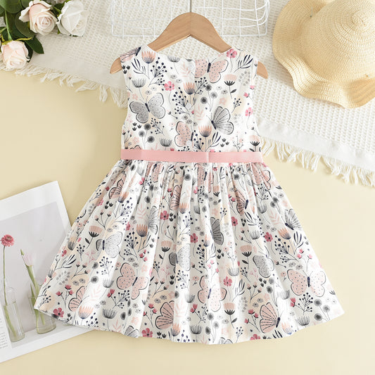 Girls' Belt Floral Printing Casual Dress