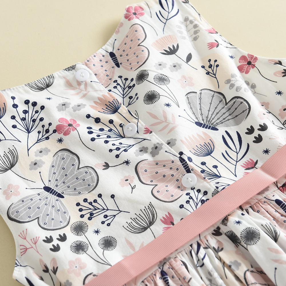 Girls' Belt Floral Printing Casual Dress