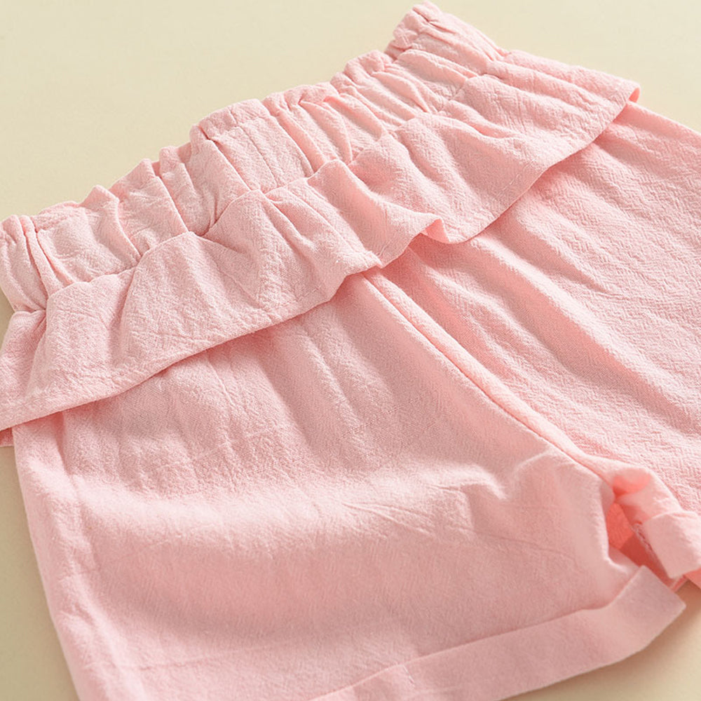 Girls' Floral Embroidery Ruffle Top+Shorts Set