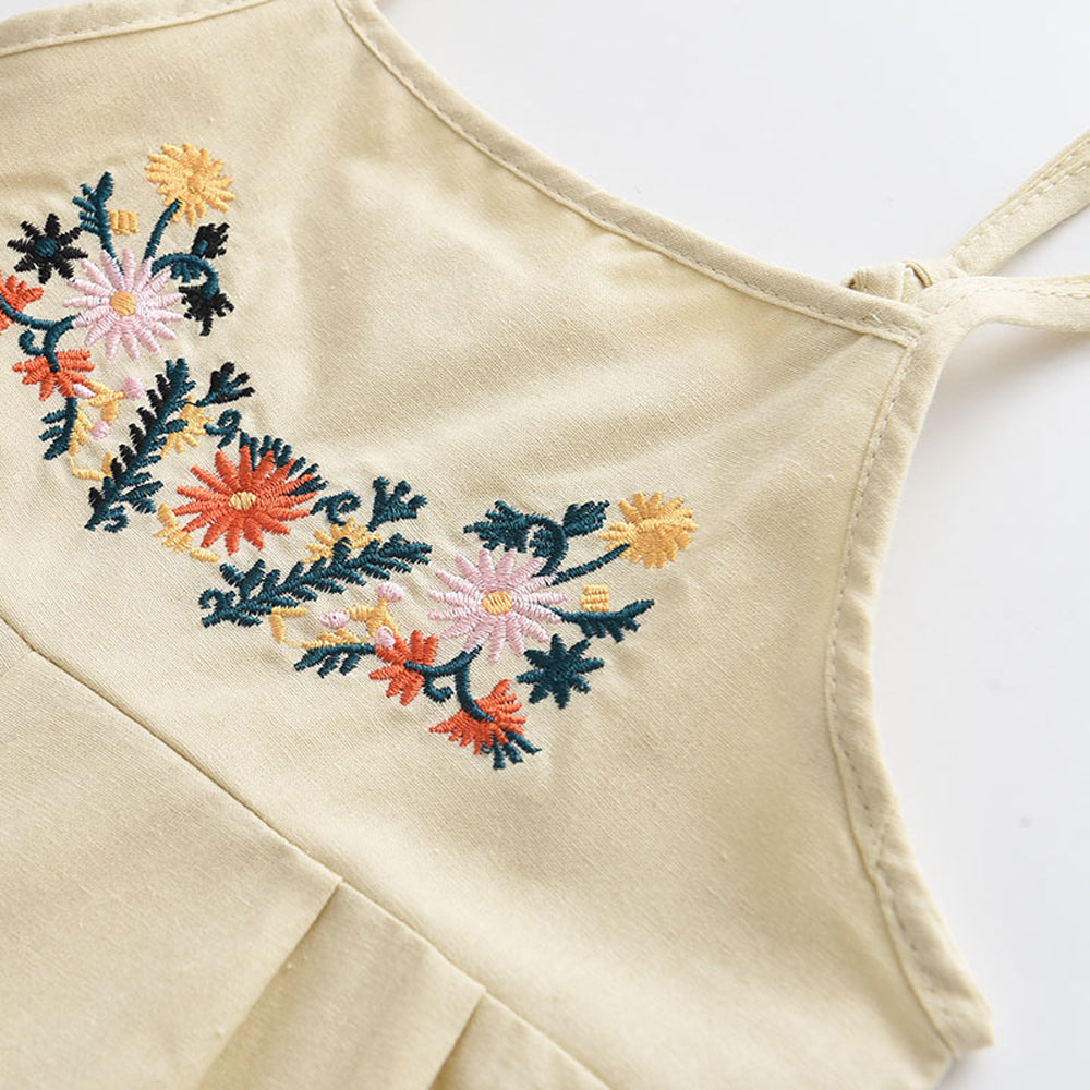Girls' Embroidery 100% Cotton Jumpsuit