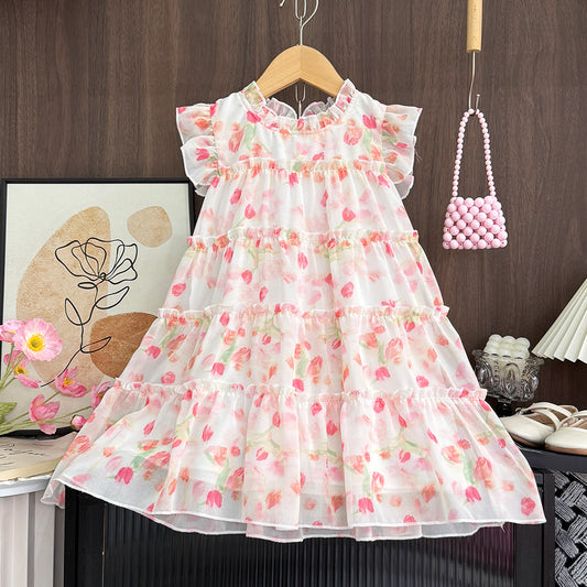 Girls' Bow-knot Floral Princess Party Dress