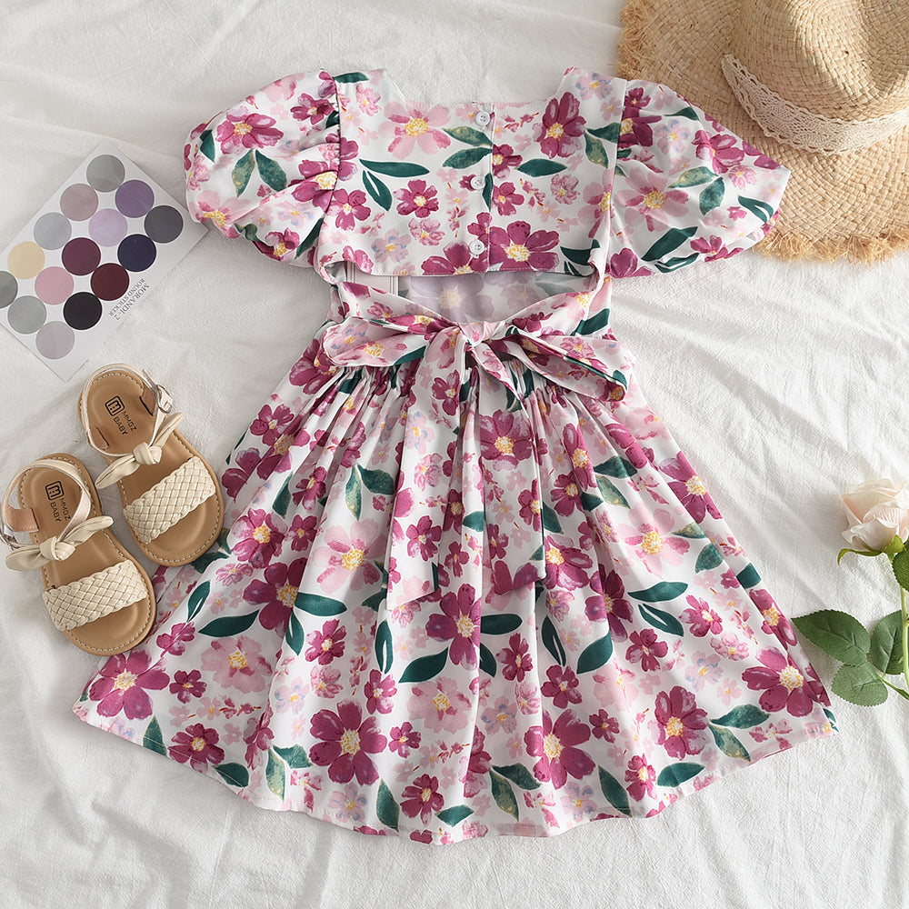 Girls' Floral Printing Vacation Dress