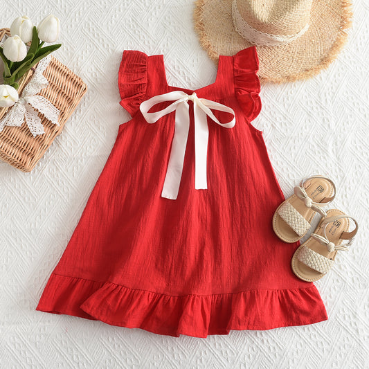 Girls' Silk Belt Vacation Cotton Dress