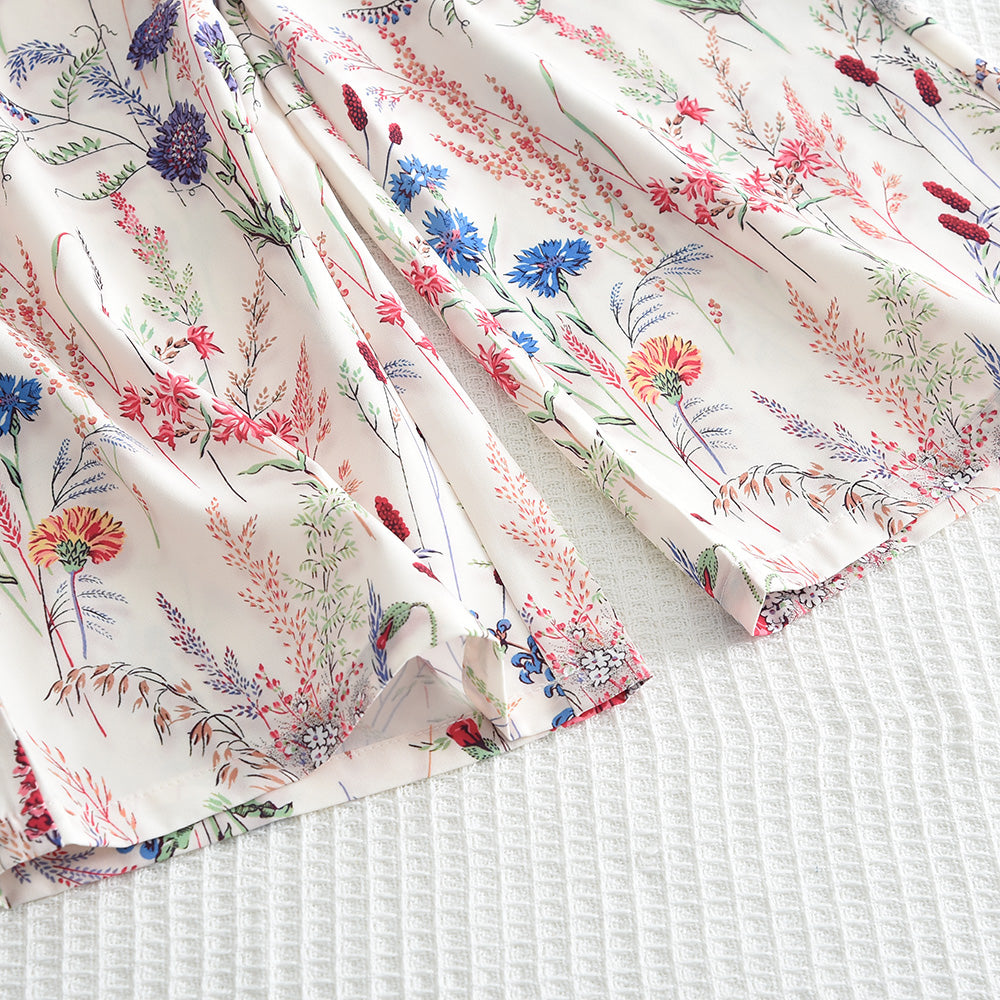 Girls' Floral Printing Shorts Trousers 3pcs Pajamas Set