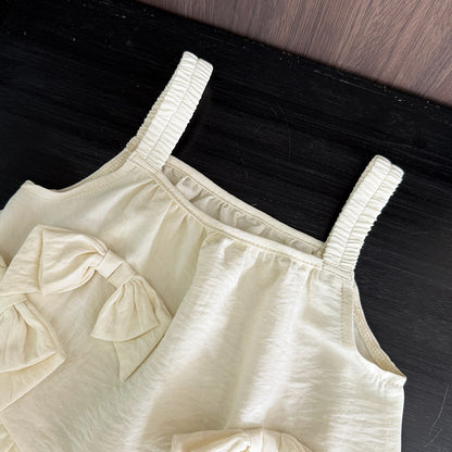 Girls' Bow-knot Sun-top+Ruffle Pant Set