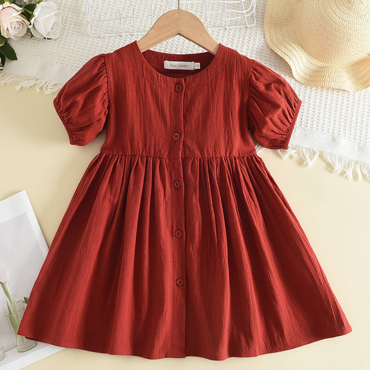 Girls' 100% Cotton Simple Style Casual Dress