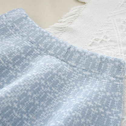 Girls' Plaid Pattern Knitted Cardigan+Skirt 2pcs Set