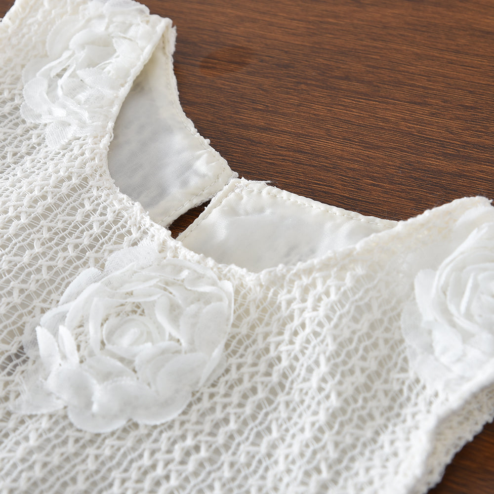 Flowers Mesh Sleeveless Top+Lace Floral Pants Girls' Stylish Set