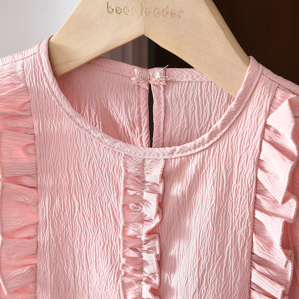 Lettuce Trim Sleeveless Shirt+Shorts 2pcs Girls' Summer Casual Set