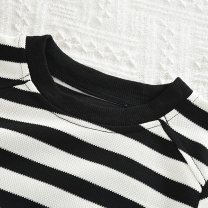 Girls' Classic Stripes Sweatshirt Flared Pants Casual Set