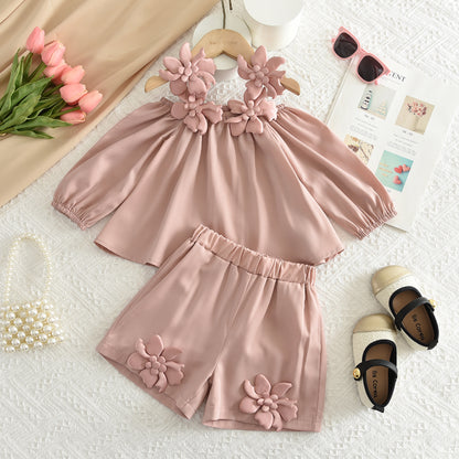 Girls' Flowers Sun Top+Shorts Vacation Set