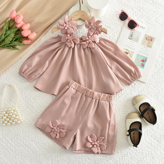 Girls' Flowers Sun Top+Shorts Vacation Set
