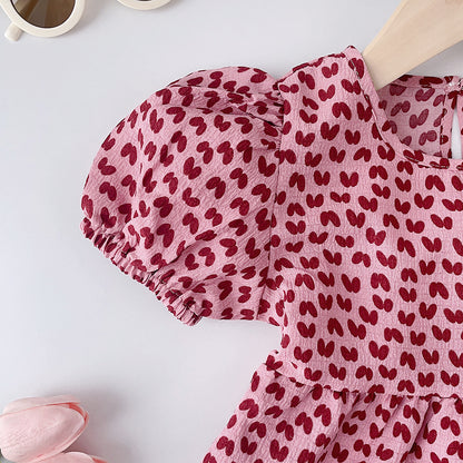 Girls' Cartoon Print Patchwork Casual Dress