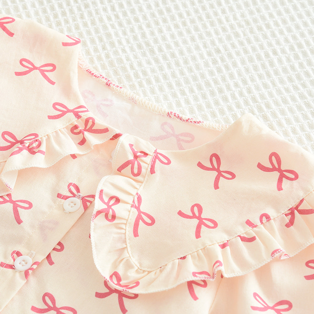 Girls' Bow-knot Printing Shirt+Patchwork Skirt Set