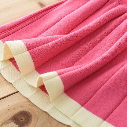 Girls' Colorful Geometry Pattern Knitted Top+Skirt Sweater Set