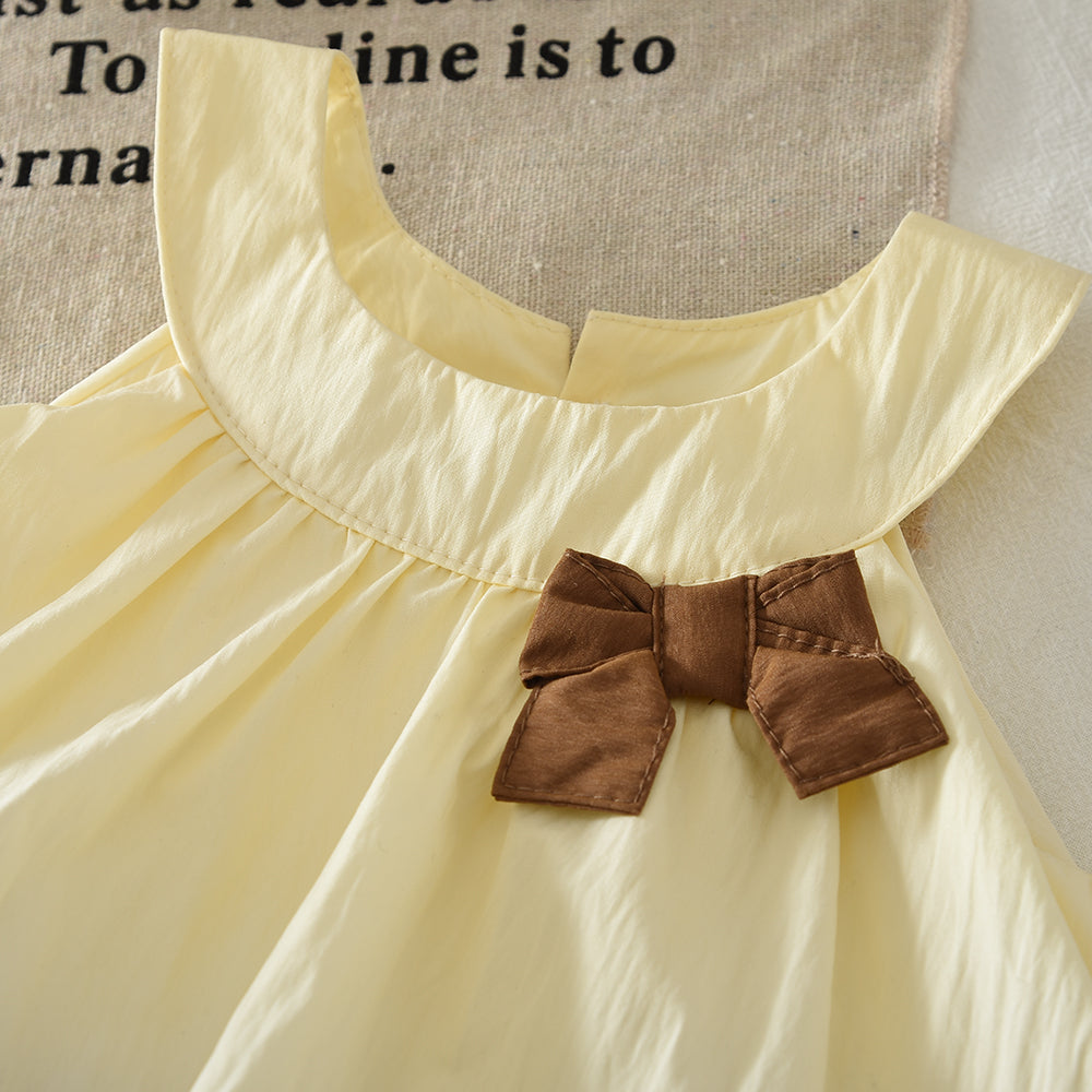 Cute Bow Sun-top Ruffle Shorts Girls' Set