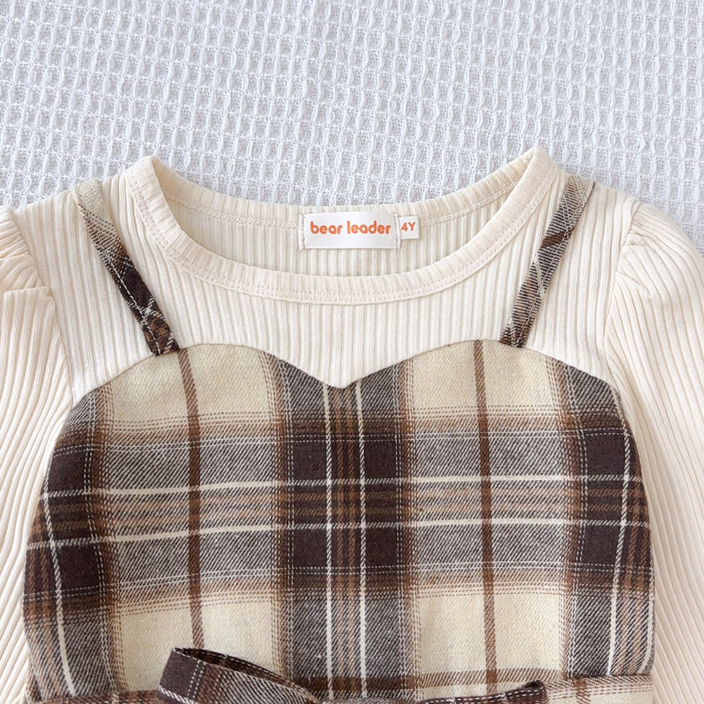 Girls' Plaid Patchwork Dress Free Hat