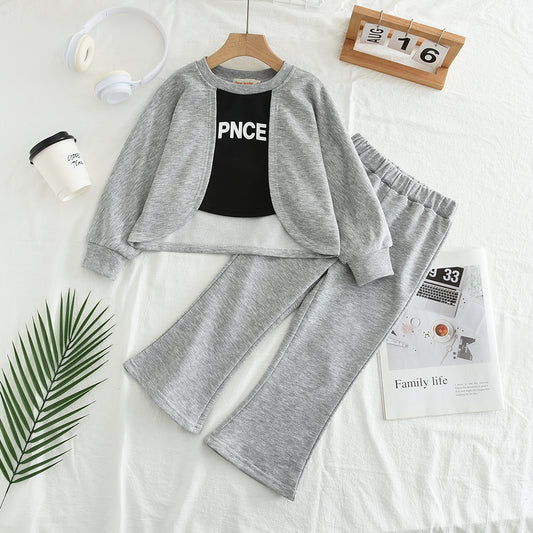 Girls' Letter Top+Flared Pant Casual Set