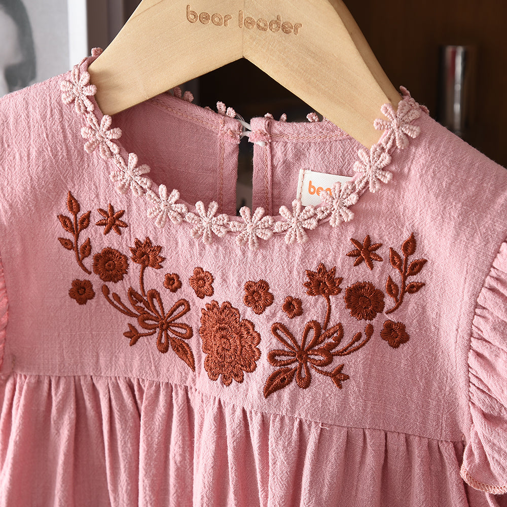 Floral Embroidery 3-8 Year Girls Garden Outfit 100% Cotton Girls' Dress