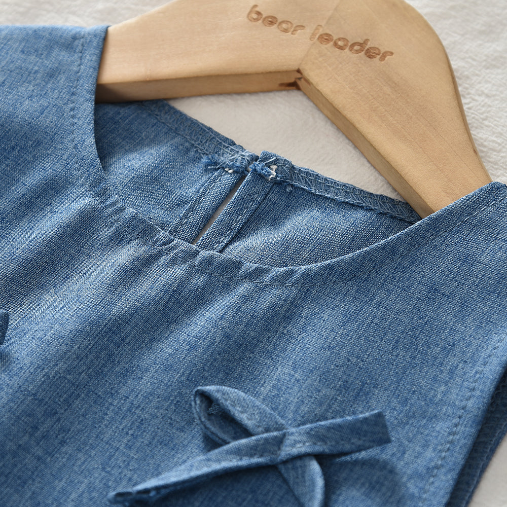 Bow Ruffle Sleeveless Vest+Trousers Girls' 2pcs Fashion Set