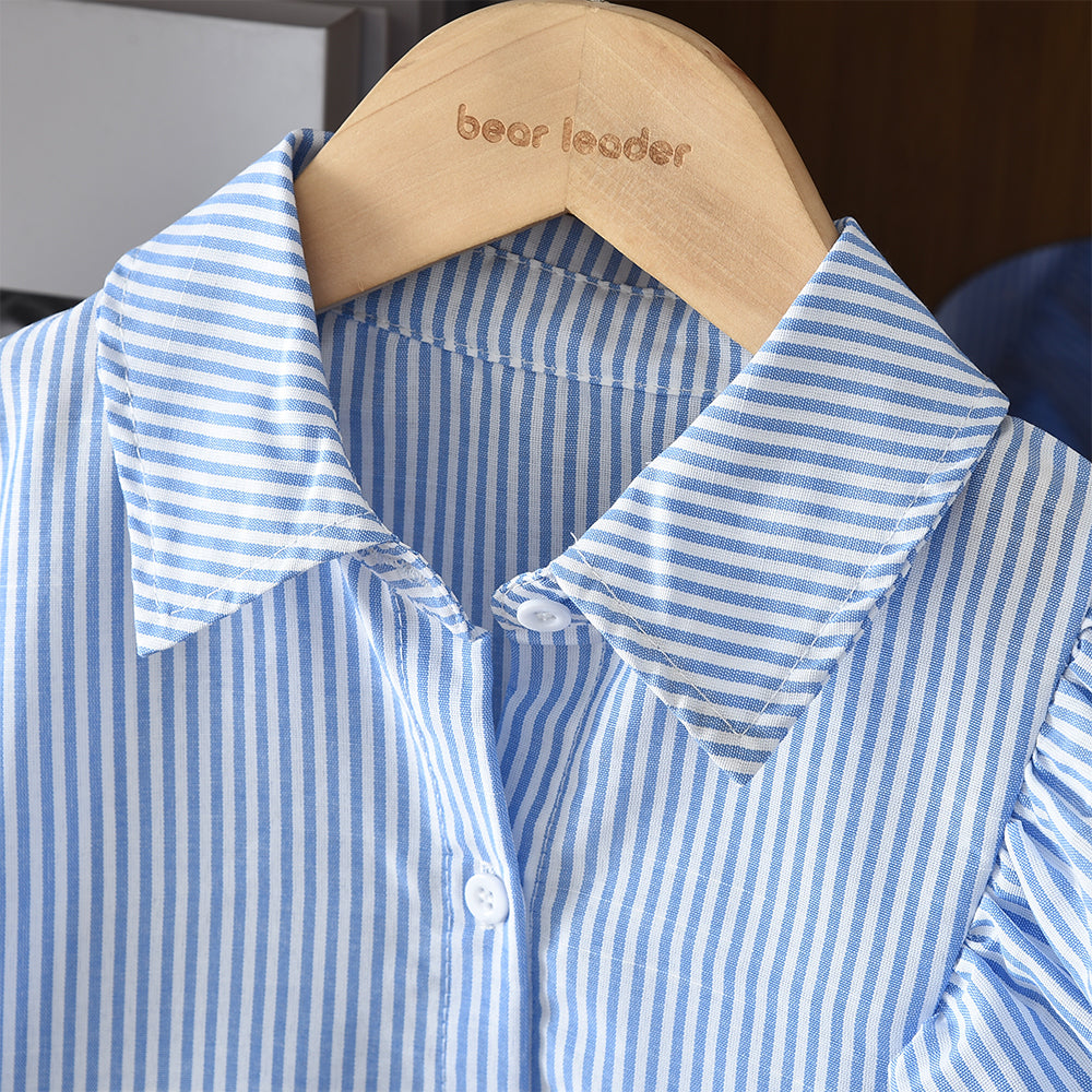 Ruffle Long Sleeve Stripes Shirt+Trousers 2pcs Fashion Girls' Clothes