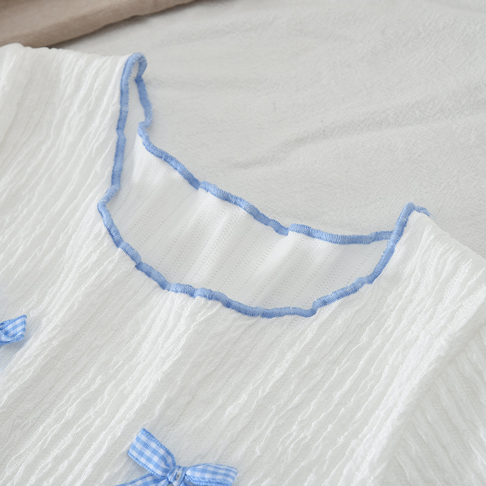 Girls' Bow-knot T-shirt+Plaid Shorts Pajamas Set