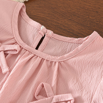 Puffy Sleeve Ruffle Shirt+Bow Lantern Pants Girls' Cute Summer Outfit