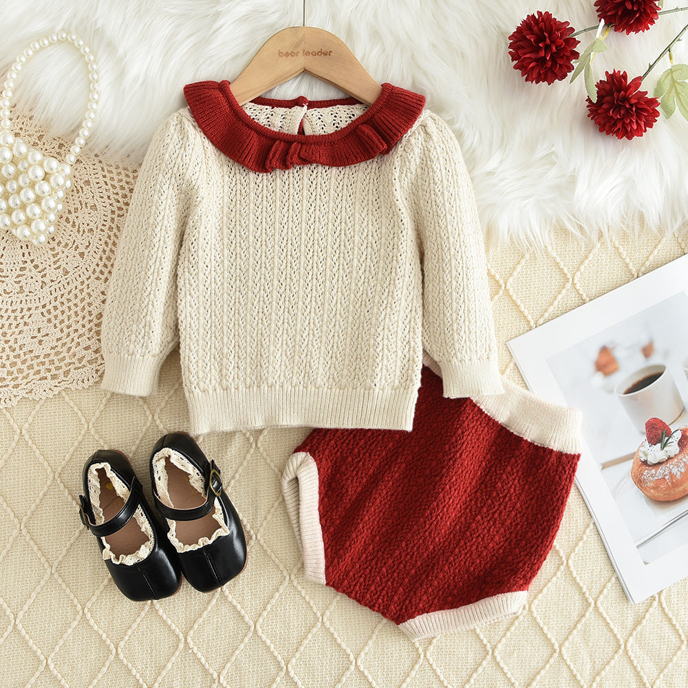 Girls' Christmas Knitted Top+Shorts Baby Set