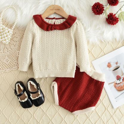 Girls' Christmas Knitted Top+Shorts Baby Set