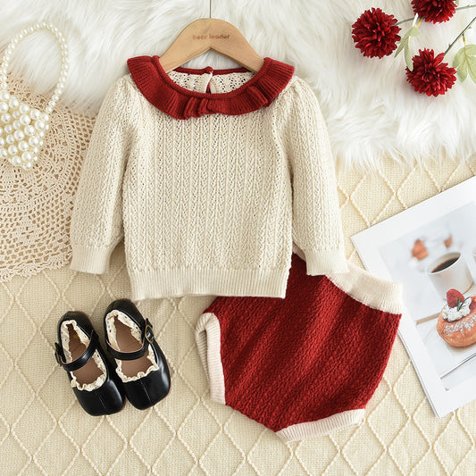 Girls' Christmas Knitted Top+Shorts Baby Set