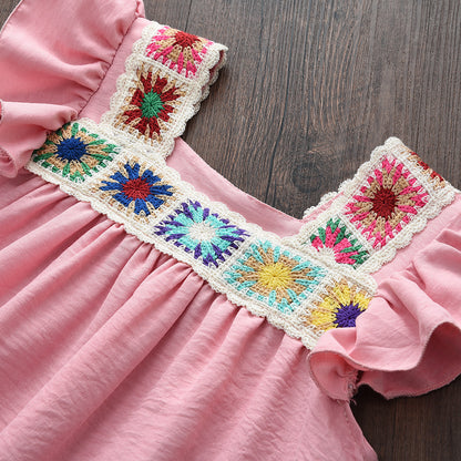 Girls' Ethnic Style Knitting Patch Dress
