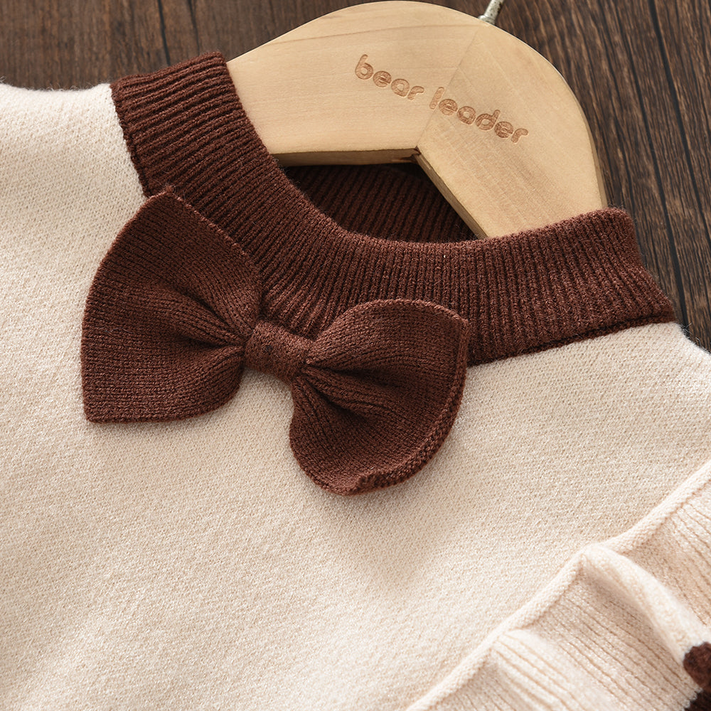 Bow Knitted Top+Pleated Skirt Girls' Cute Set