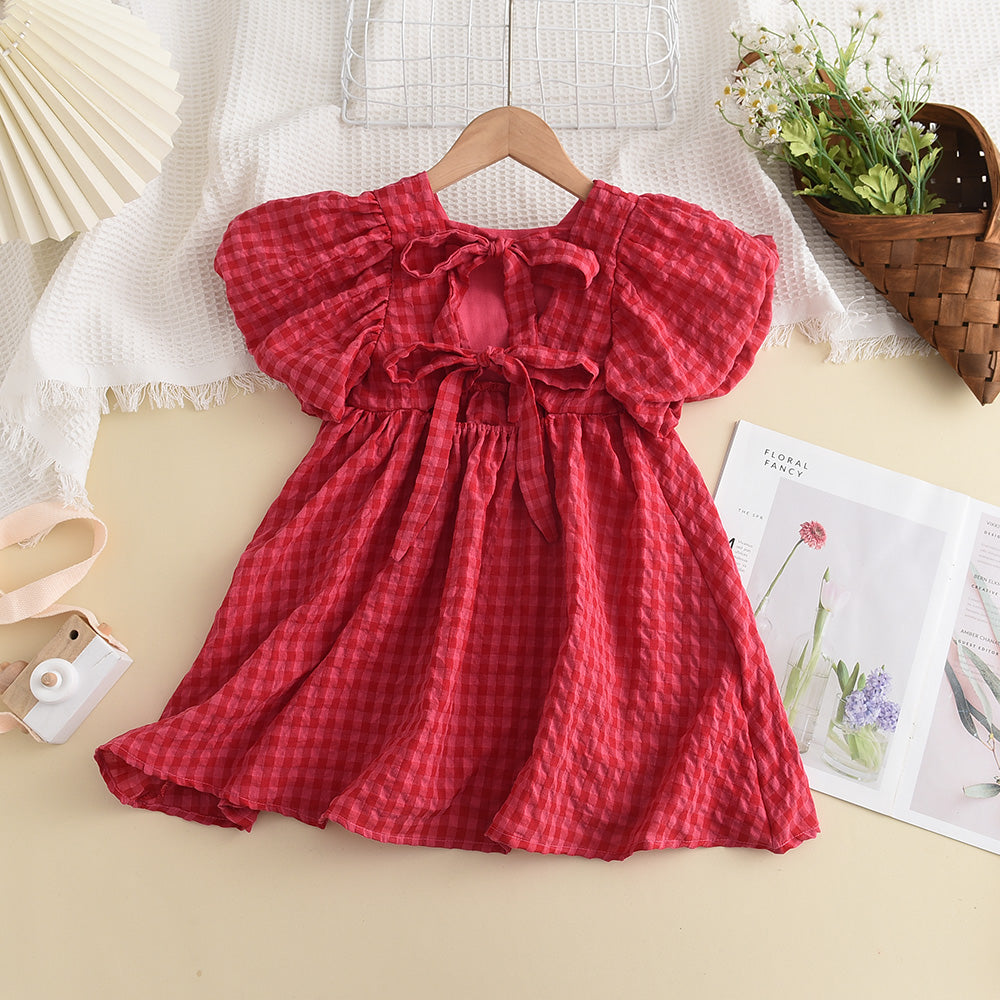 Girls' Plaid Bow Vacation Dress