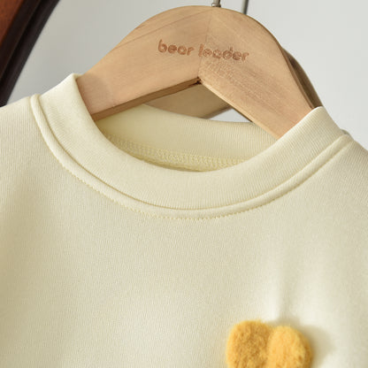 Girls' Cartoon Heart Patch Bow Lace Dress