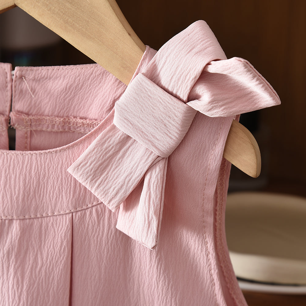 Simple Style Sleeveless Girls' Bow Dress