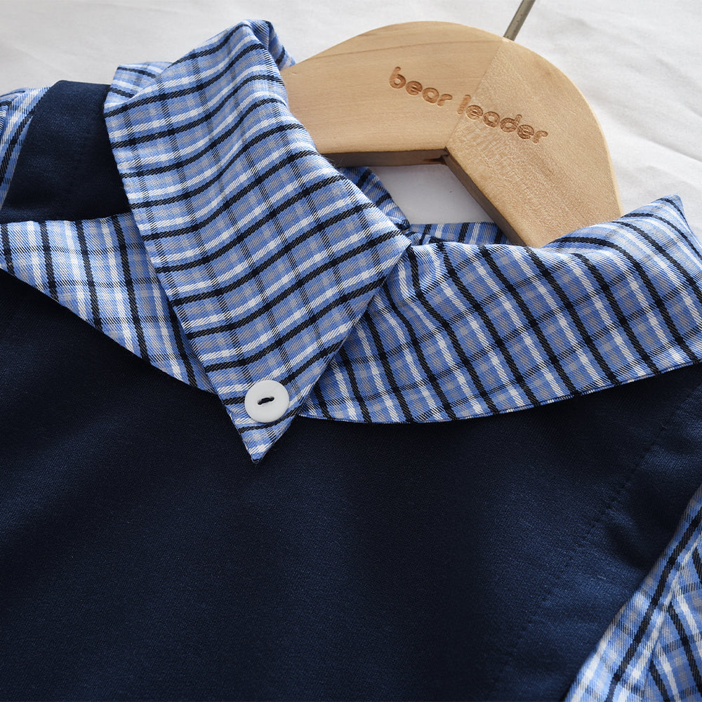 Girls' Patchwork Plaid Blouse Bow Trousers Stylish Outfit