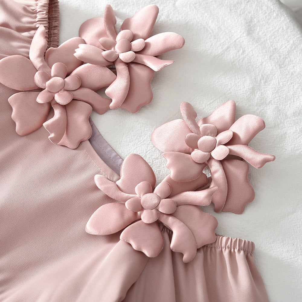 Girls' 3D Flowers Off-shoulder Sun Dress