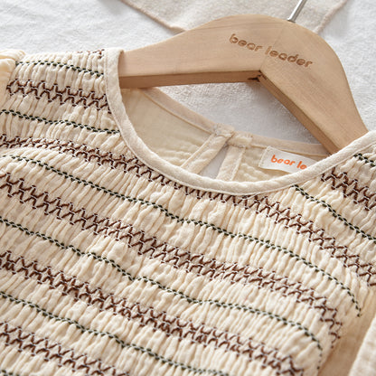 Ethnic Style Stripes Shirt+Cozy Pants 2pcs Pure Cotton Girls' Casual Set