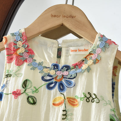 Colorful Floral Embroidery Girls' Princess Dress