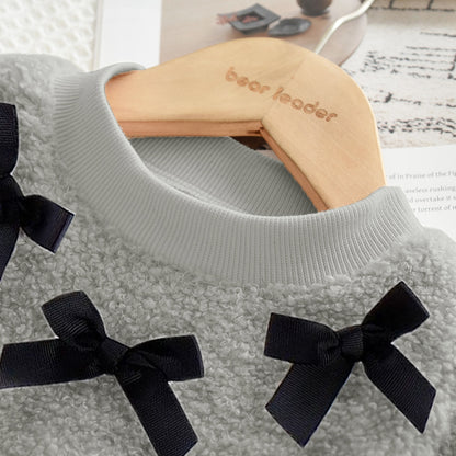 Girls' Bow Fluffy Top+Skirt 2pcs Casual Set