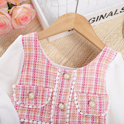 Girls' Plaid Pattern Elegant Dress