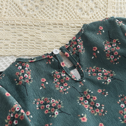 Girls' Floral Print Long Sleeve Casual Dress