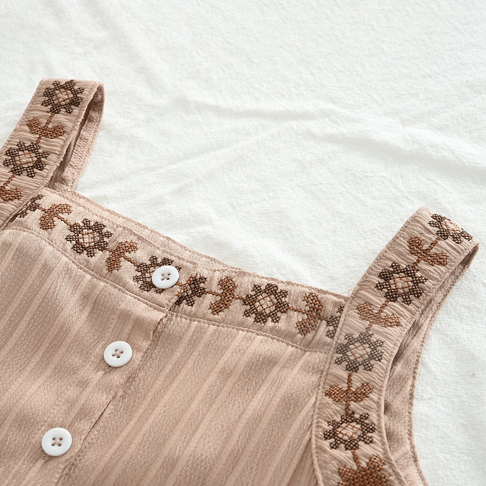 Girls' Embroidery Sun-top+Trousers Ethnic Set