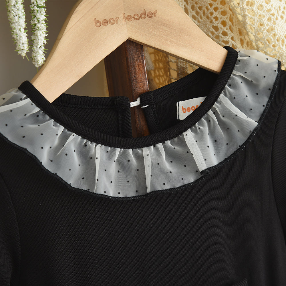 Girls' Lace Collar 3d Flowers Bow Dress Fashion Outfit