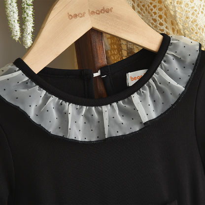Girls' Lace Collar 3d Flowers Bow Dress Fashion Outfit