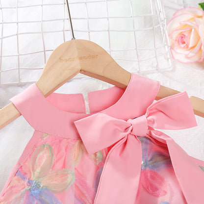 Girls' Multicolored Flowers Mesh Dress