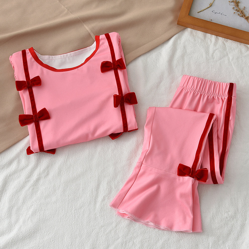 Girls' Velvet Bow-knot Skinny Cute Set