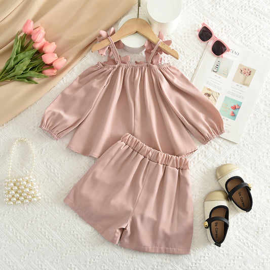 Girls' Flowers Sun Top+Shorts Vacation Set